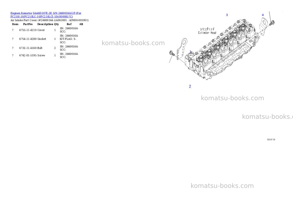 Komatsu SAA6D107E-2E S/N 26600164-UP (For PC210I-10/PC210LC-10/PC210LCI-10) Parts catalog cover Page 2