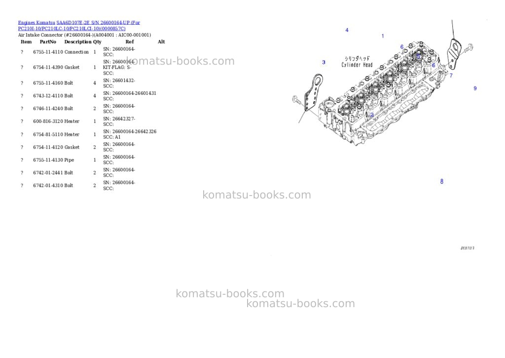 Komatsu SAA6D107E-2E S/N 26600164-UP (For PC210I-10/PC210LC-10/PC210LCI-10) Parts catalog cover Page 3