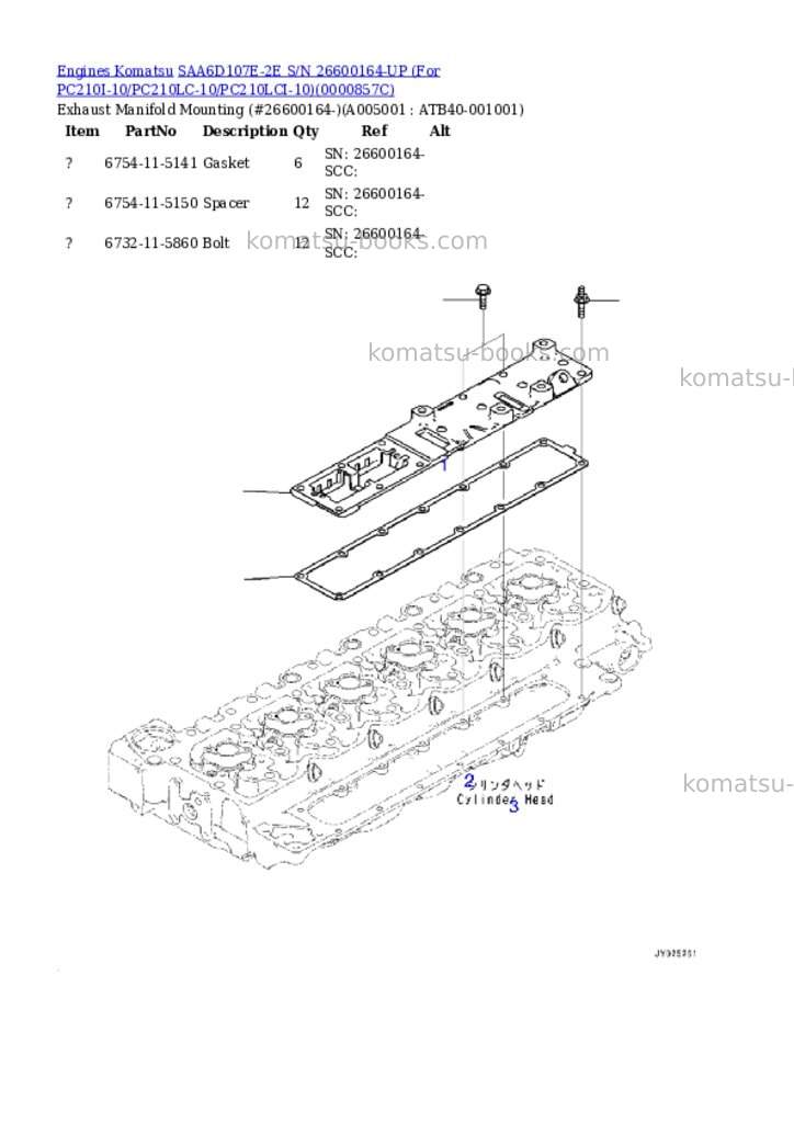 Komatsu SAA6D107E-2E S/N 26600164-UP (For PC210I-10/PC210LC-10/PC210LCI-10) Parts catalog cover Page 4