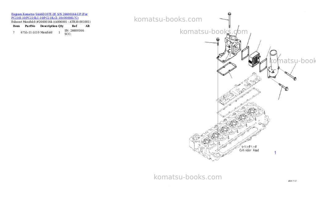 Komatsu SAA6D107E-2E S/N 26600164-UP (For PC210I-10/PC210LC-10/PC210LCI-10) Parts catalog cover Page 5