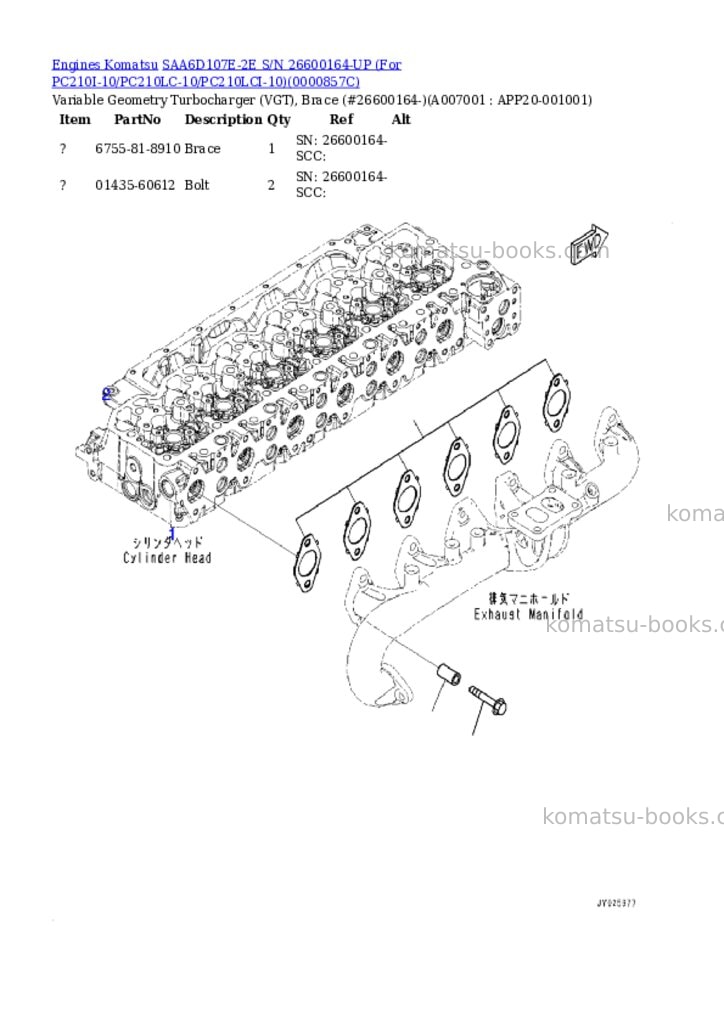 Komatsu SAA6D107E-2E S/N 26600164-UP (For PC210I-10/PC210LC-10/PC210LCI-10) Parts catalog cover Page 6