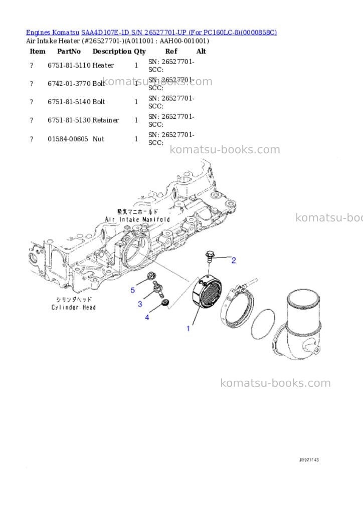 Komatsu saa4d107e-1d s/n 26527701-up for pc160lc-8 Parts catalog cover Page 10