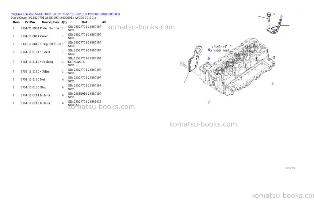 Komatsu saa4d107e-1d s/n 26527701-up for pc160lc-8 Parts catalog cover Page 2