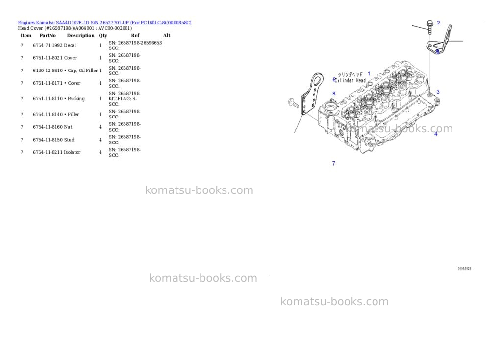 Komatsu saa4d107e-1d s/n 26527701-up for pc160lc-8 Parts catalog cover Page 3