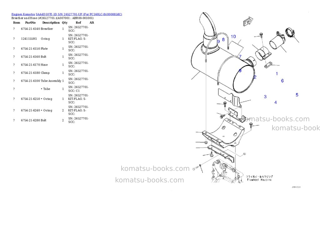 Komatsu saa4d107e-1d s/n 26527701-up for pc160lc-8 Parts catalog cover Page 6