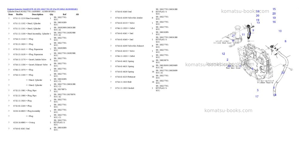 Komatsu saa4d107e-1d s/n 26527701-up for pc160lc-8 Parts catalog cover Page 7