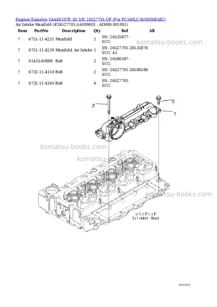 Komatsu saa4d107e-1d s/n 26527701-up for pc160lc-8 Parts catalog cover Page 8