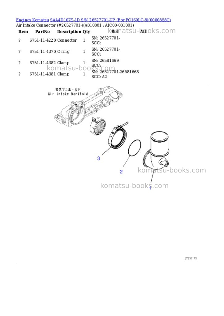 Komatsu saa4d107e-1d s/n 26527701-up for pc160lc-8 Parts catalog cover Page 9