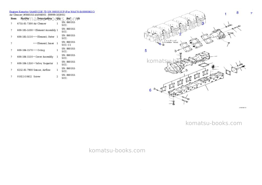 Komatsu saa6d125e-7d s/n 860103-up for wa470-8 Parts catalog cover Page 3