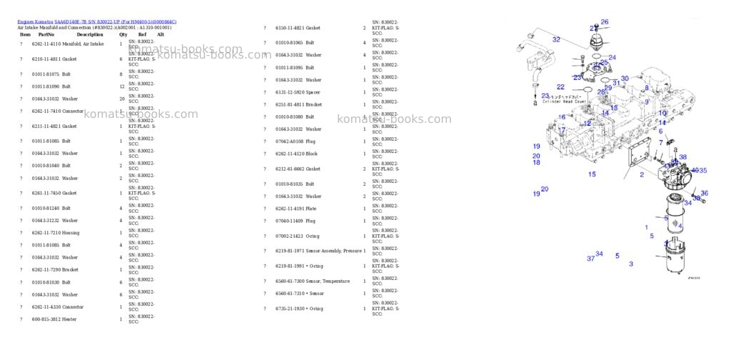 Komatsu saa6d140e-7b s/n 830022-up for hm400-5 Parts catalog cover Komatsu saa6d140e-7b s/n 830022-up for hm400-5 Parts catalog cover