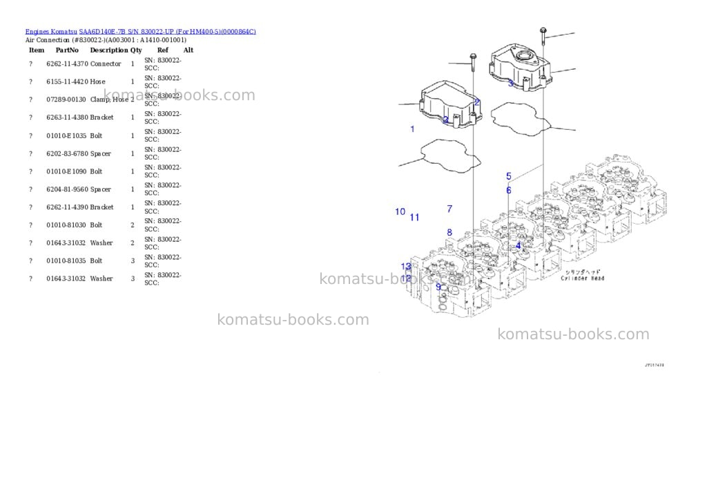 Komatsu saa6d140e-7b s/n 830022-up for hm400-5 Parts catalog cover Page 2 Komatsu saa6d140e-7b s/n 830022-up for hm400-5 Parts catalog cover Page 2