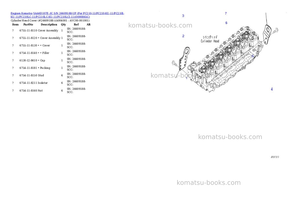 Komatsu SAA6D107E-3C S/N 26609188-UP (For PC210-11/PC210-KU-11/PC210I-KU-11/PC210LC-11/PC210LC-KU-11/PC210LCI-11) Parts catalog cover Page 3 Komatsu SAA6D107E-3C S/N 26609188-UP (For PC210-11/PC210-KU-11/PC210I-KU-11/PC210LC-11/PC210LC-KU-11/PC210LCI-11) Parts catalog cover Page 3