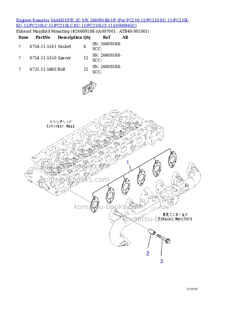 Komatsu SAA6D107E-3C S/N 26609188-UP (For PC210-11/PC210-KU-11/PC210I-KU-11/PC210LC-11/PC210LC-KU-11/PC210LCI-11) Parts catalog cover Page 6 Komatsu SAA6D107E-3C S/N 26609188-UP (For PC210-11/PC210-KU-11/PC210I-KU-11/PC210LC-11/PC210LC-KU-11/PC210LCI-11) Parts catalog cover Page 6