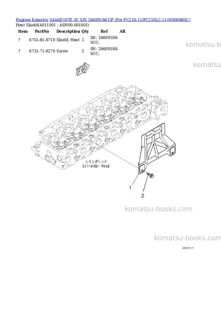 Komatsu saa6d107e-3c s/n 26609188-up for pc210-11/pc210lc-11 Parts catalog cover Page 10