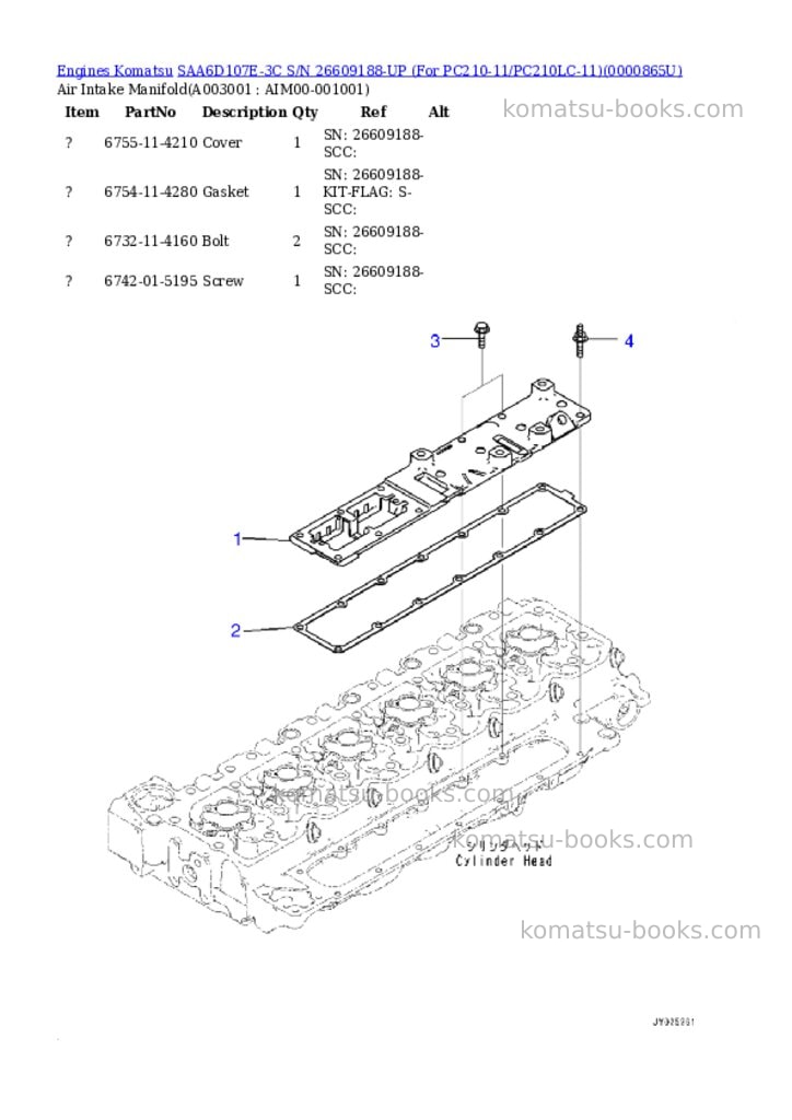 Komatsu saa6d107e-3c s/n 26609188-up for pc210-11/pc210lc-11 Parts catalog cover Page 2