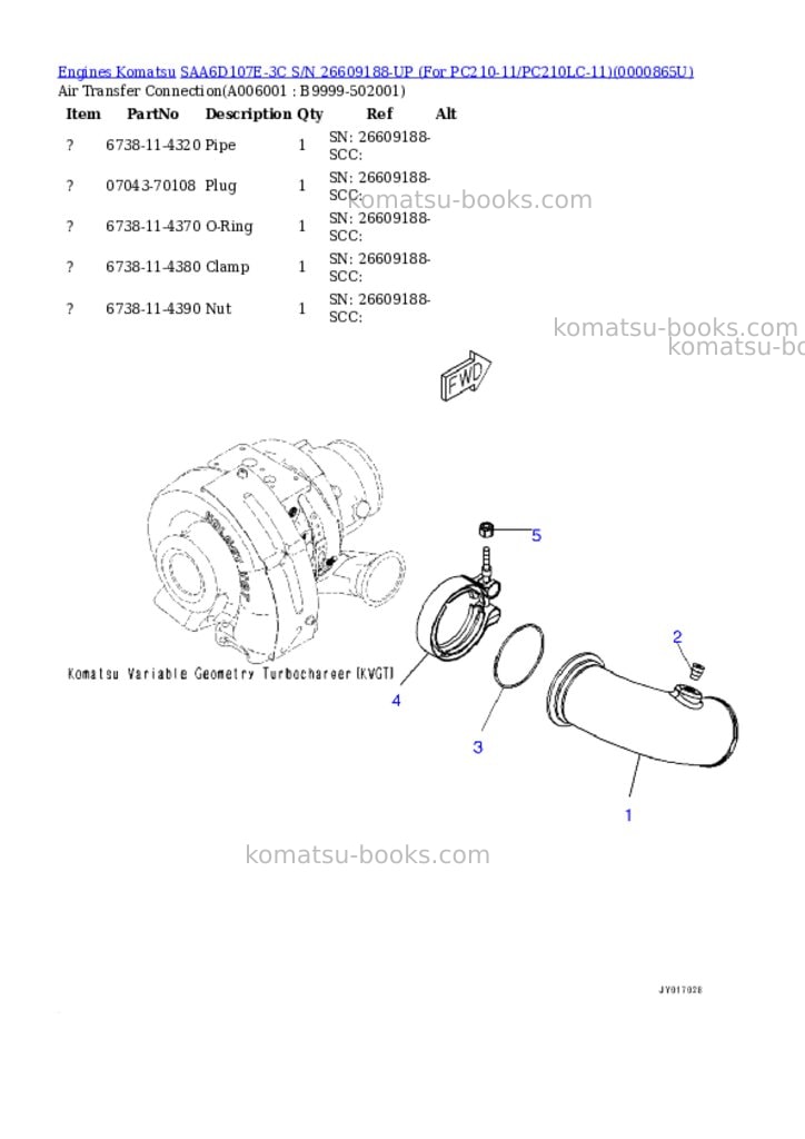Komatsu saa6d107e-3c s/n 26609188-up for pc210-11/pc210lc-11 Parts catalog cover Page 5