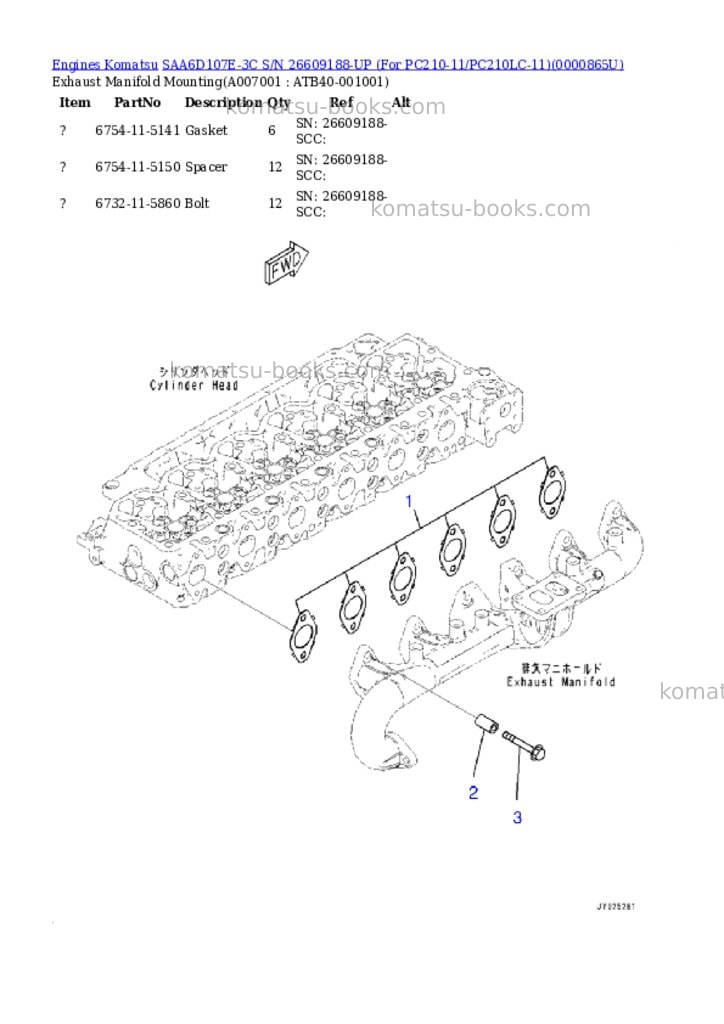 Komatsu saa6d107e-3c s/n 26609188-up for pc210-11/pc210lc-11 Parts catalog cover Page 6