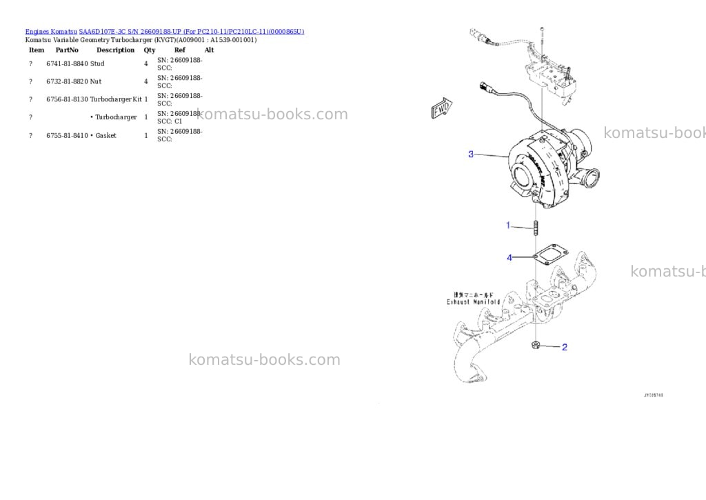 Komatsu saa6d107e-3c s/n 26609188-up for pc210-11/pc210lc-11 Parts catalog cover Page 8