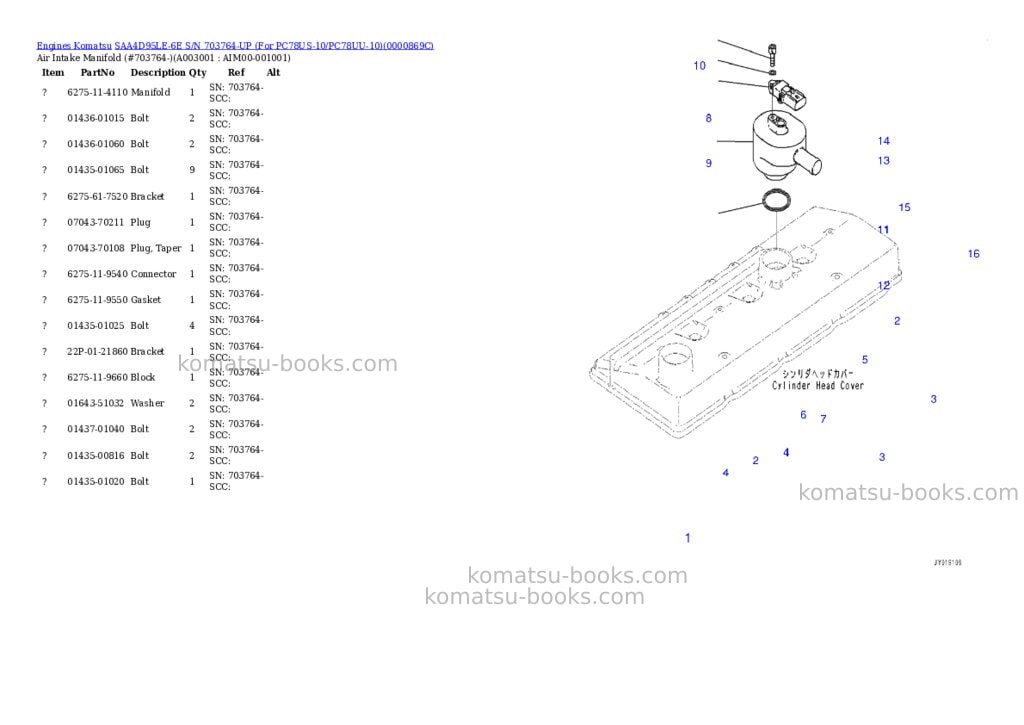 Komatsu saa4d95le-6e s/n 703764-up for pc78us-10/pc78uu-10 Parts catalog cover Page 2