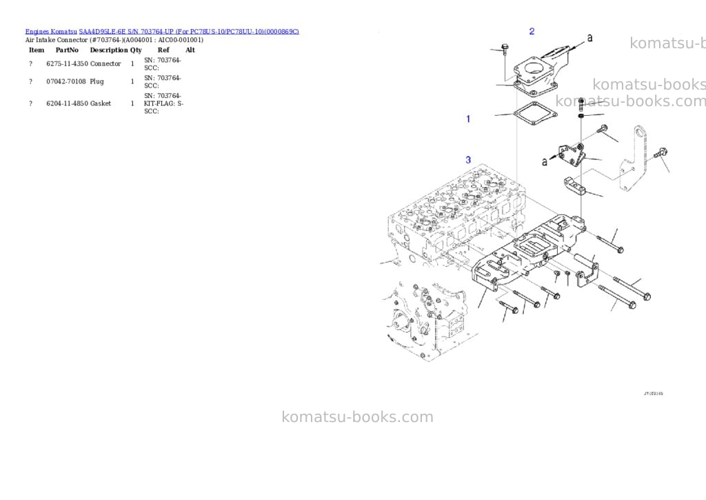 Komatsu saa4d95le-6e s/n 703764-up for pc78us-10/pc78uu-10 Parts catalog cover Page 3