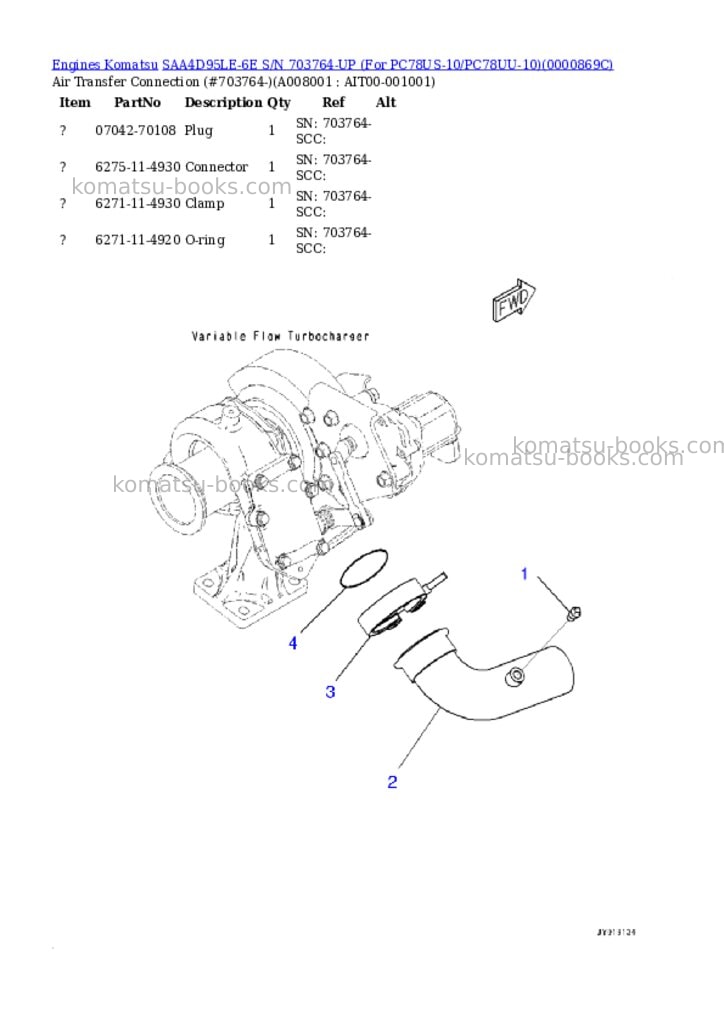 Komatsu saa4d95le-6e s/n 703764-up for pc78us-10/pc78uu-10 Parts catalog cover Page 7