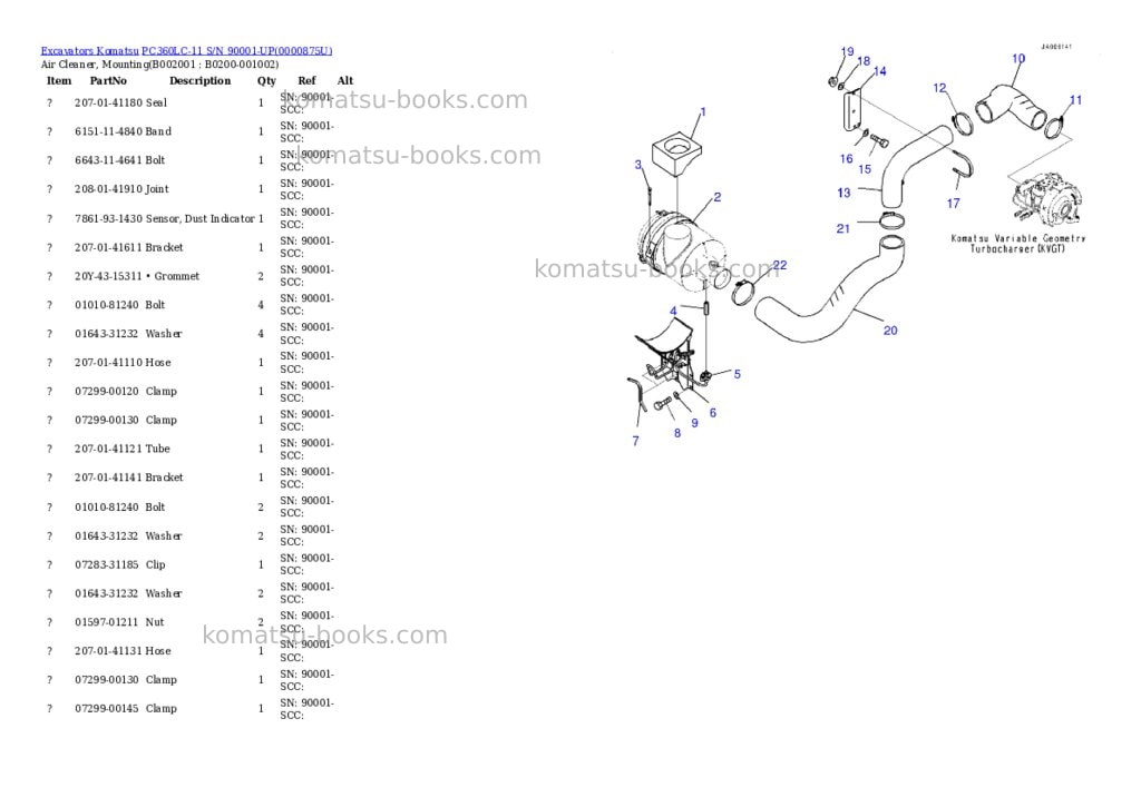 Komatsu pc360lc-11 s/n 90001-up Parts catalog cover Page 2 Komatsu pc360lc-11 s/n 90001-up Parts catalog cover Page 2