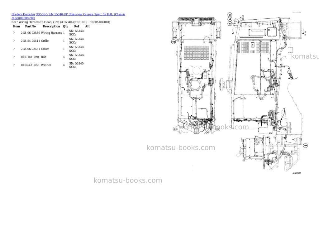 Komatsu gd555-5 s/n 55340-up rearview camera spec. for kal chassis only Parts catalog cover