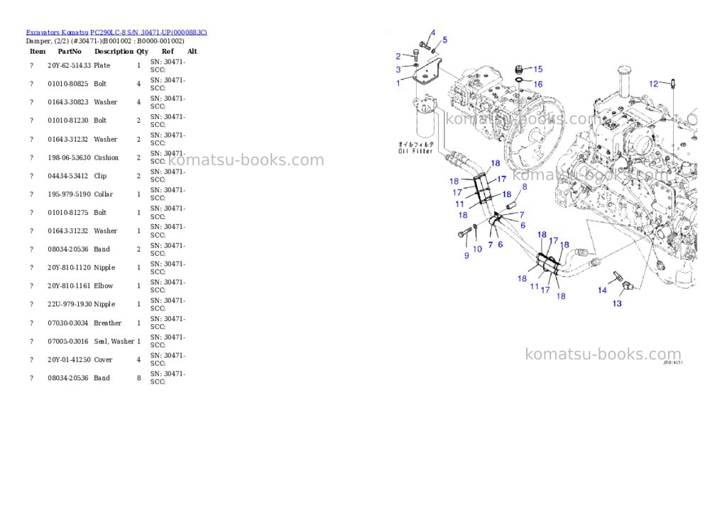 Komatsu pc290lc-8 s/n 30471-up Parts catalog cover