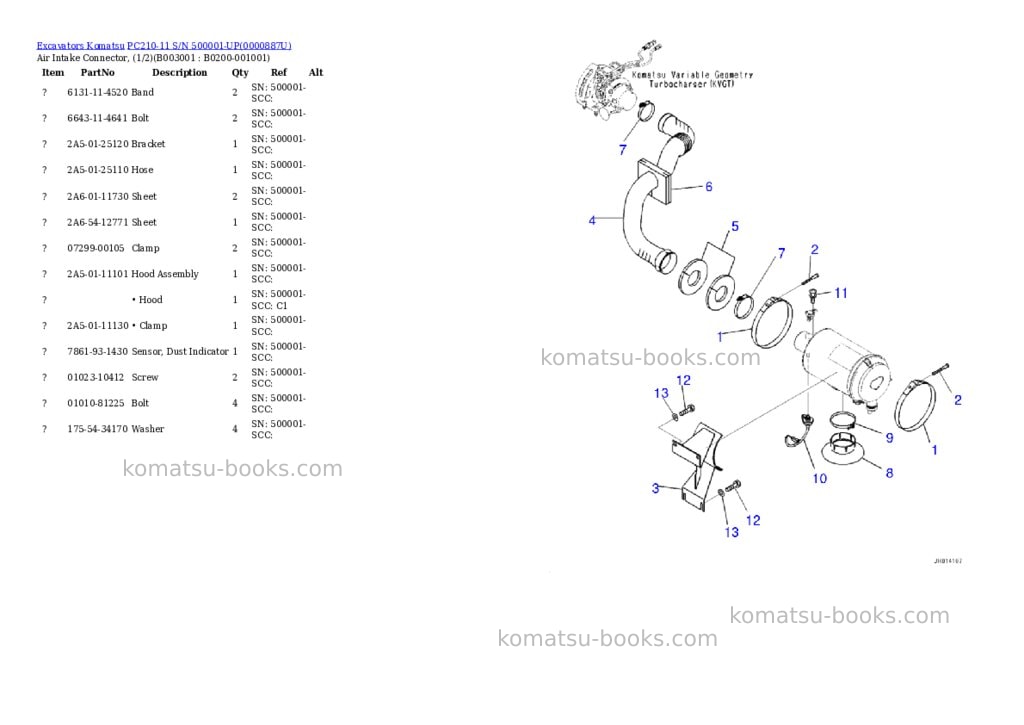 Komatsu pc210-11 s/n 500001-up Parts catalog cover Page 4 Komatsu pc210-11 s/n 500001-up Parts catalog cover Page 4