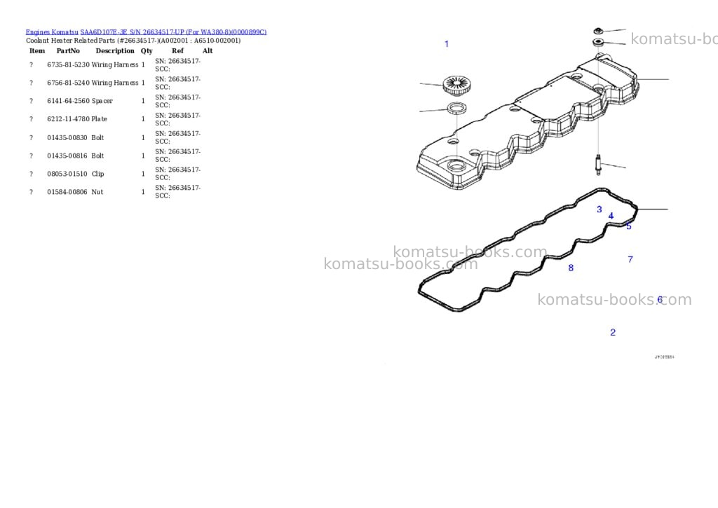 Komatsu saa6d107e-3e s/n 26634517-up for wa380-8 Parts catalog cover