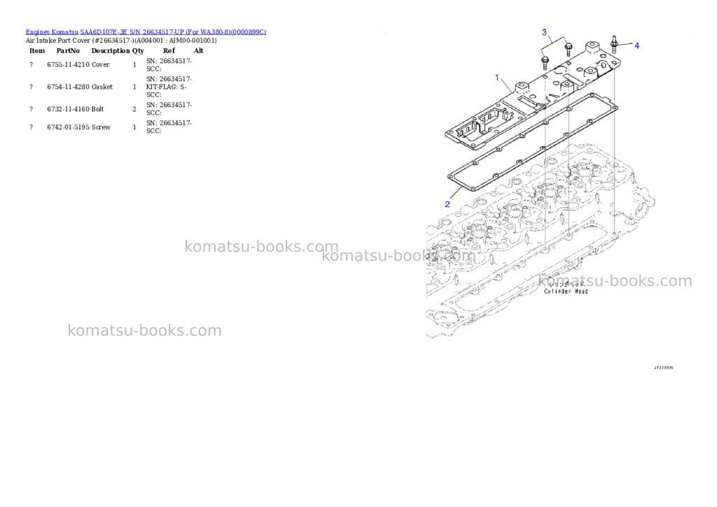 Komatsu saa6d107e-3e s/n 26634517-up for wa380-8 Parts catalog cover Page 3