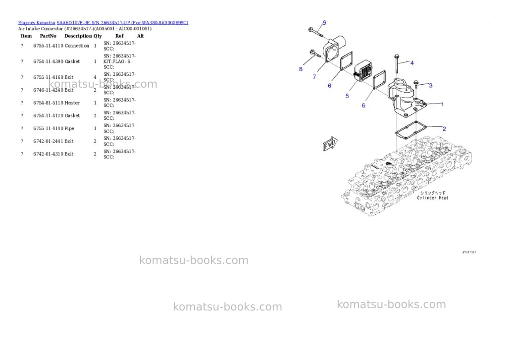 Komatsu saa6d107e-3e s/n 26634517-up for wa380-8 Parts catalog cover Page 4