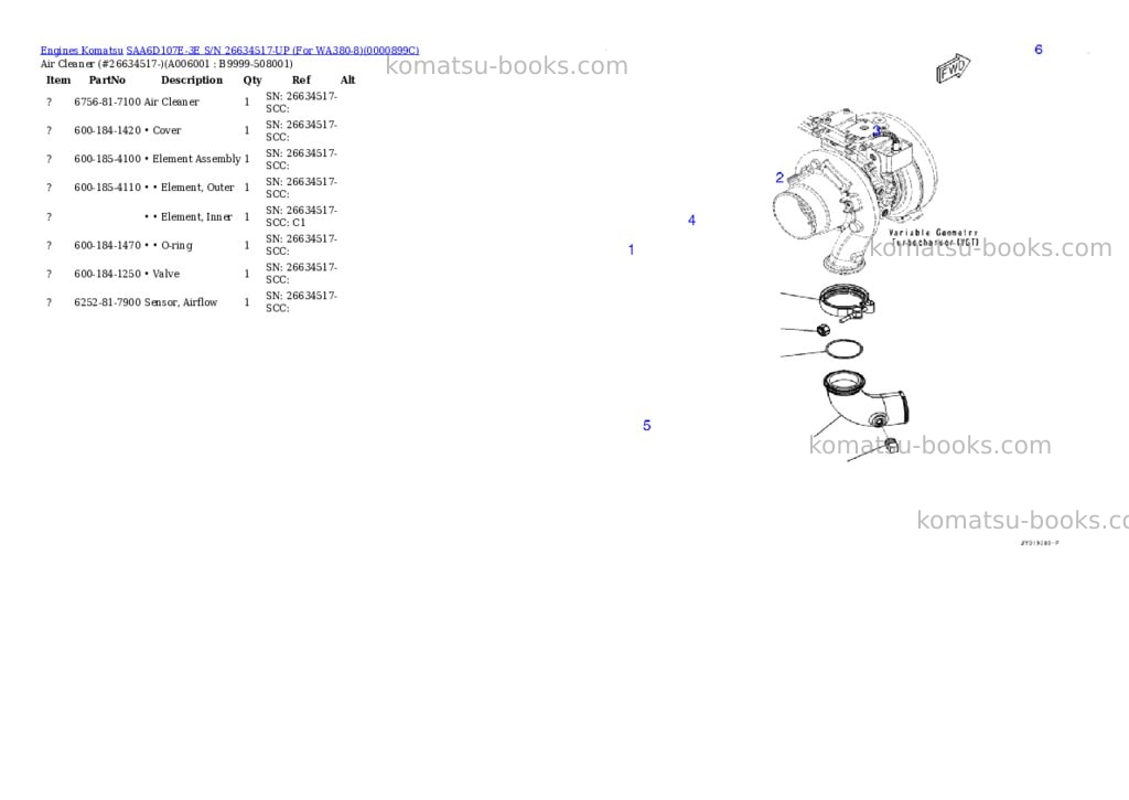 Komatsu saa6d107e-3e s/n 26634517-up for wa380-8 Parts catalog cover Page 5