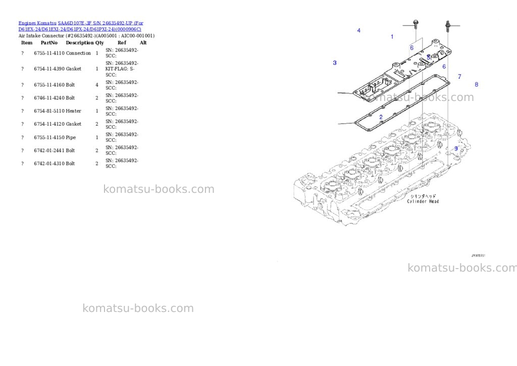 Komatsu saa6d107e-3f s/n 26635492-up for d61ex-24/d61exi-24/d61px-24/d61pxi-24 Parts catalog cover Page 9 Komatsu saa6d107e-3f s/n 26635492-up for d61ex-24/d61exi-24/d61px-24/d61pxi-24 Parts catalog cover Page 9