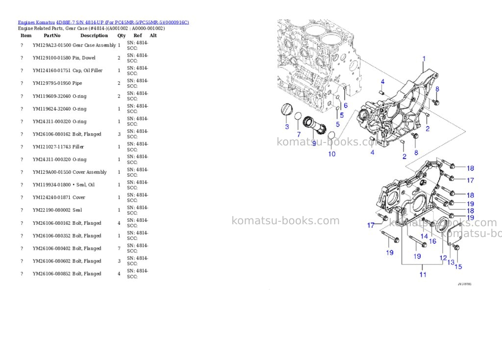 Komatsu 4d88e-7 s/n 4814-up for pc45mr-5/pc55mr-5 Parts catalog cover Komatsu 4d88e-7 s/n 4814-up for pc45mr-5/pc55mr-5 Parts catalog cover