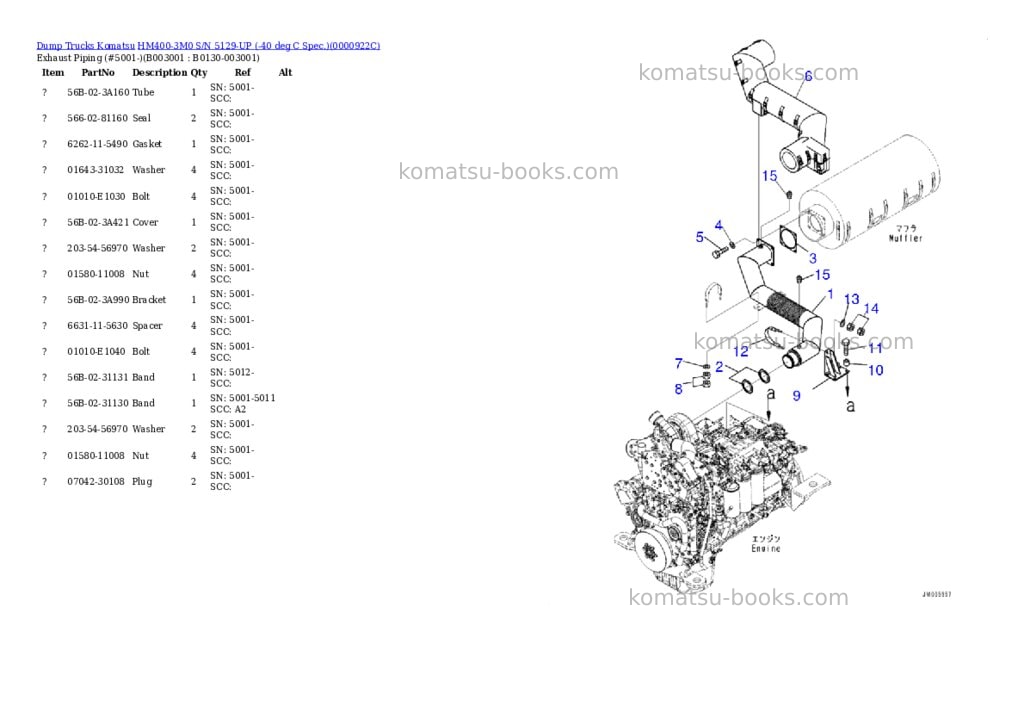 Komatsu hm400-3m0 s/n 5129-up -40 deg c spec. Parts catalog cover Page 7