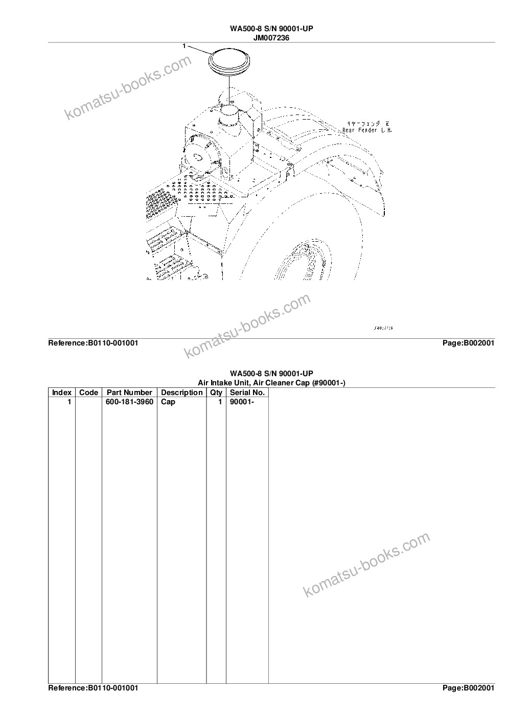 Komatsu wa500-8 s/n 90001-up Parts catalog cover Page 8