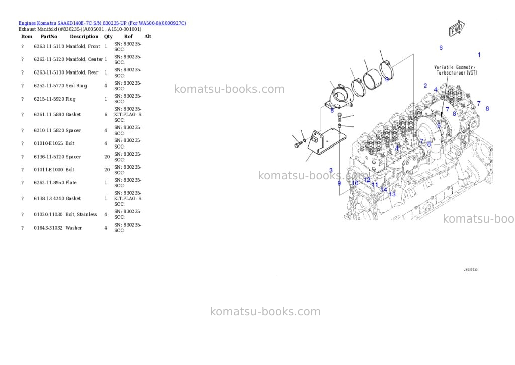 Komatsu saa6d140e-7c s/n 830235-up for wa500-8 Parts catalog cover Page 4