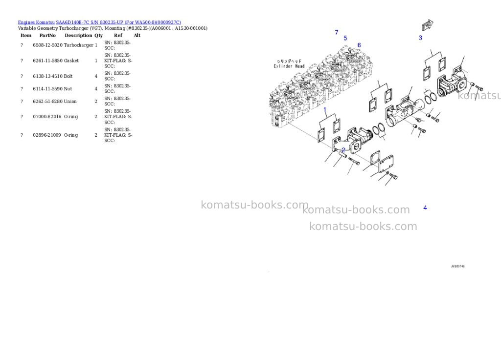Komatsu saa6d140e-7c s/n 830235-up for wa500-8 Parts catalog cover Page 5