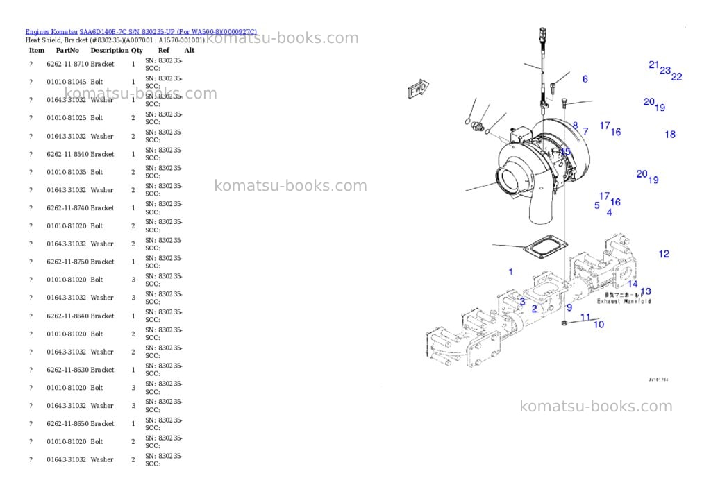 Komatsu saa6d140e-7c s/n 830235-up for wa500-8 Parts catalog cover Page 9