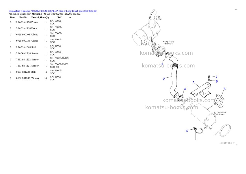 Komatsu pc220lc-8 s/n 85674-up super long front spec. Parts catalog cover Komatsu pc220lc-8 s/n 85674-up super long front spec. Parts catalog cover