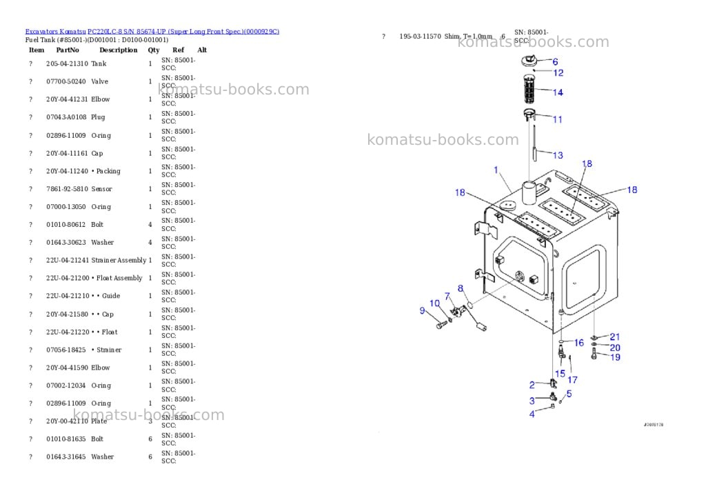 Komatsu pc220lc-8 s/n 85674-up super long front spec. Parts catalog cover Page 7 Komatsu pc220lc-8 s/n 85674-up super long front spec. Parts catalog cover Page 7