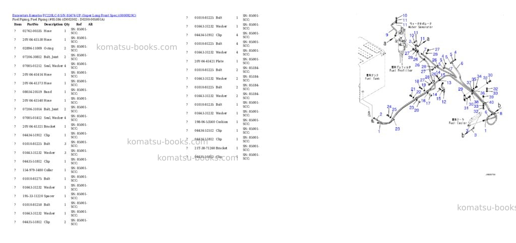 Komatsu pc220lc-8 s/n 85674-up super long front spec. Parts catalog cover Page 9 Komatsu pc220lc-8 s/n 85674-up super long front spec. Parts catalog cover Page 9