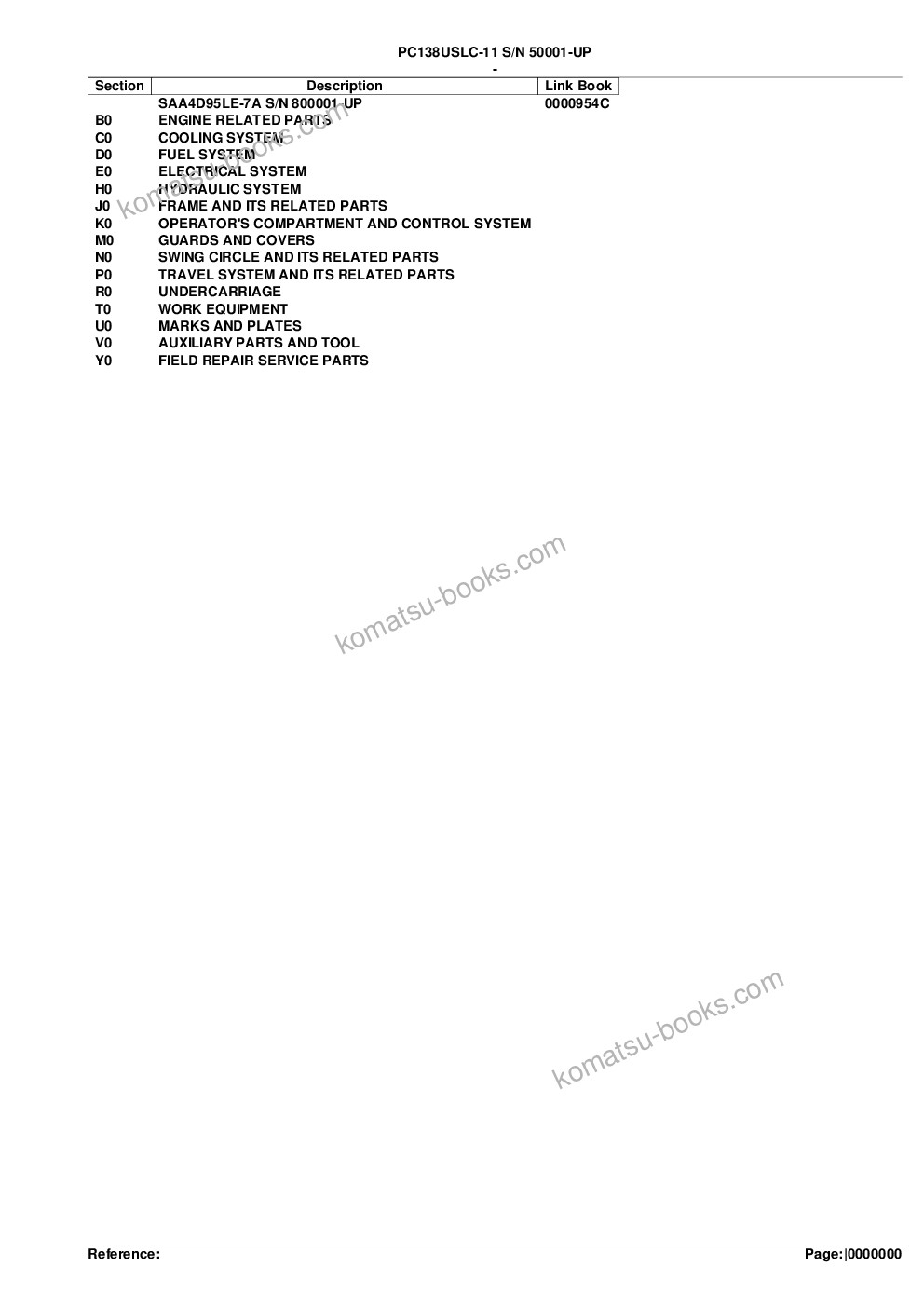 Komatsu pc138uslc-11 s/n 50001-up Parts catalog cover