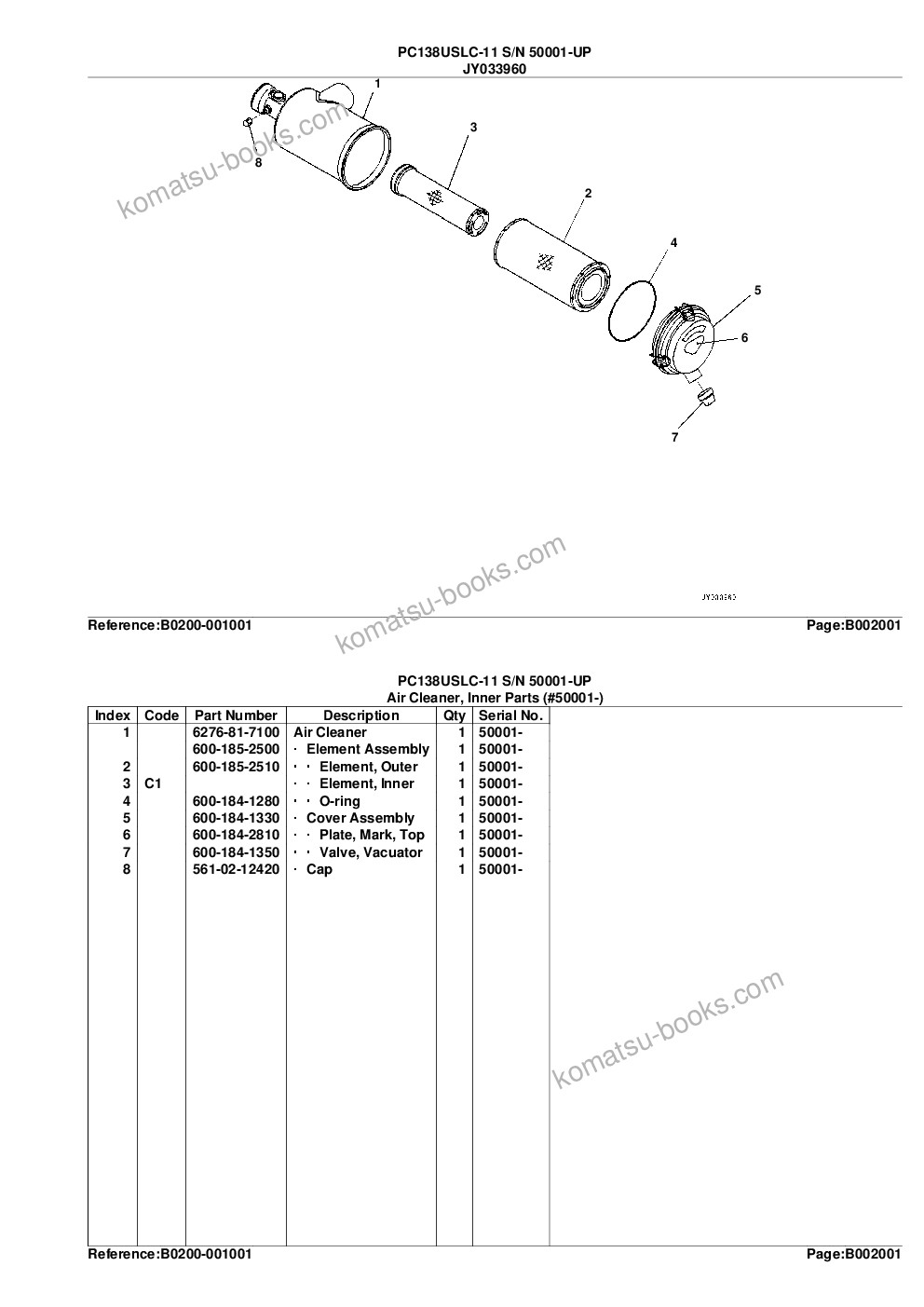 Komatsu pc138uslc-11 s/n 50001-up Parts catalog cover Page 8