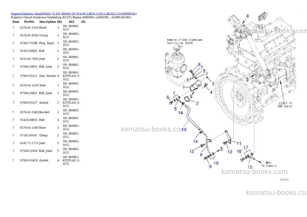 Komatsu saa4d95le-7a s/n 800001-up for pc138us-11/pc138uslc-11 Parts catalog cover