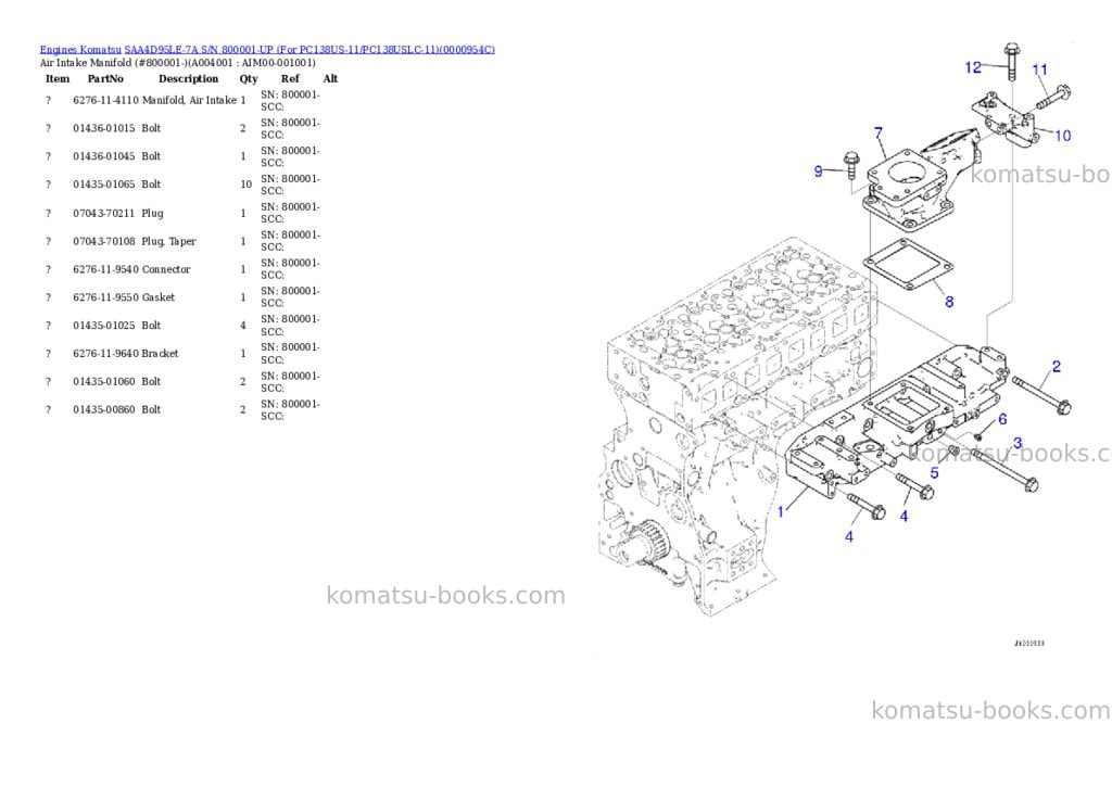 Komatsu saa4d95le-7a s/n 800001-up for pc138us-11/pc138uslc-11 Parts catalog cover Page 3