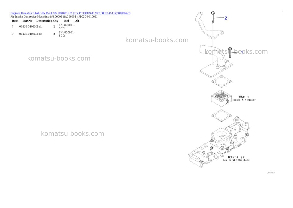 Komatsu saa4d95le-7a s/n 800001-up for pc138us-11/pc138uslc-11 Parts catalog cover Page 5