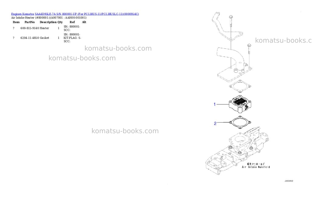 Komatsu saa4d95le-7a s/n 800001-up for pc138us-11/pc138uslc-11 Parts catalog cover Page 6