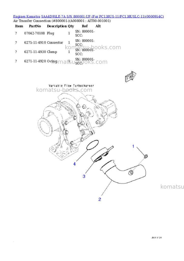 Komatsu saa4d95le-7a s/n 800001-up for pc138us-11/pc138uslc-11 Parts catalog cover Page 7